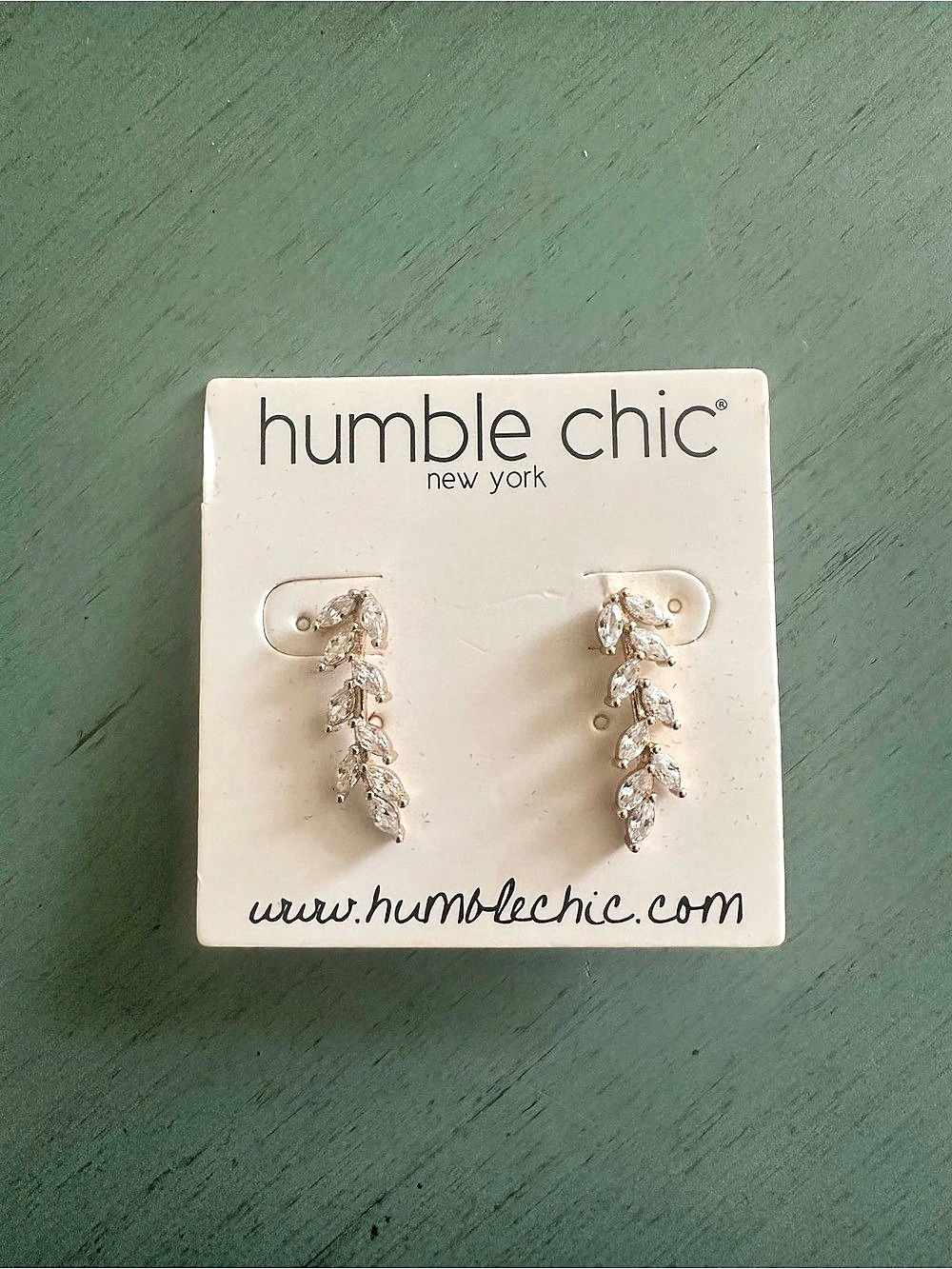 Humble Chic Crystal Leaf Ear Climber Earrings Silver NWT